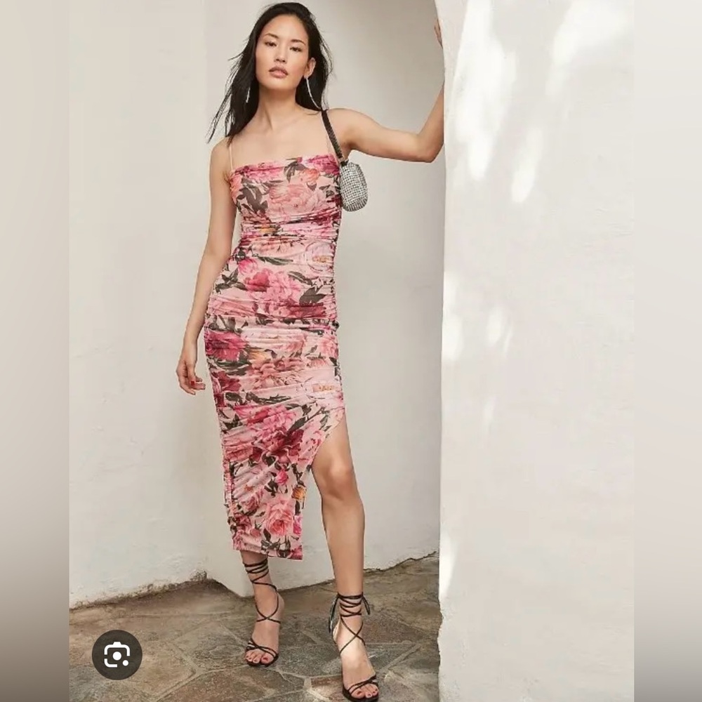 Express Floral Pink Ruched  Dress
